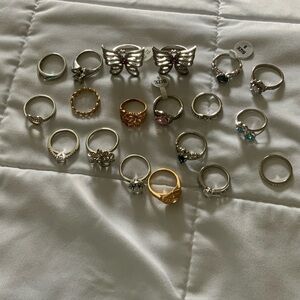 925 Mixed Silver and Gold Women's Ring Set - Assorted Colors lot of 19 pieces